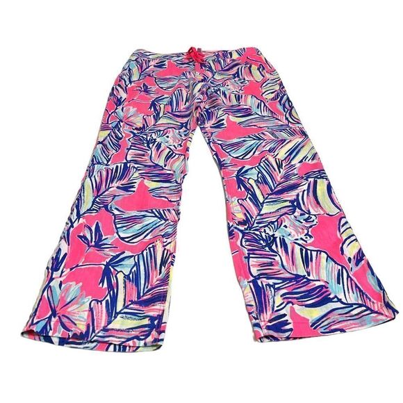 Lily Pulitzer Pants Pink Linen Galley Pants In Tiki Print Size 14 - Picture 5 of 14